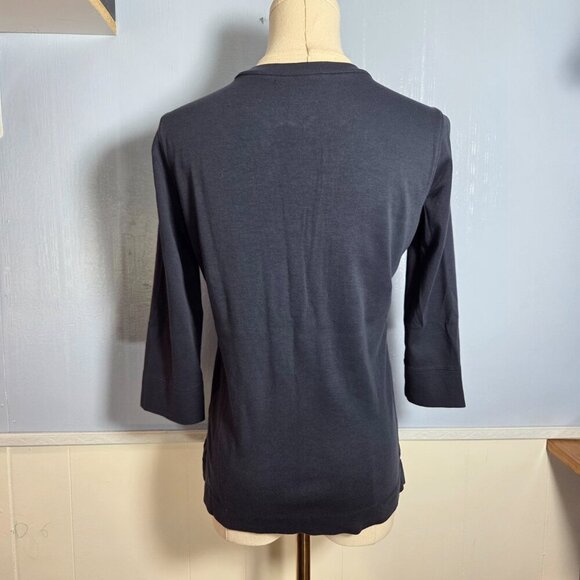 L.L. Bean Extra Small Dark Blue 1/4 Sleeve Pleated Lightweight Casual T-Shirt - Picture 4 of 9
